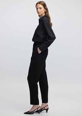 İPEKYOL Siyah Kadın Wide Leg Fit Elastik Bel Pantolon