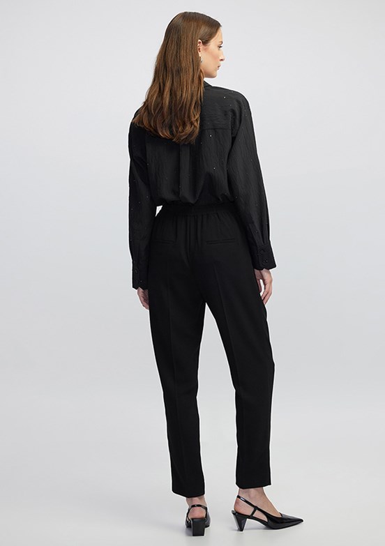 İPEKYOL Siyah Kadın Wide Leg Fit Elastik Bel Pantolon