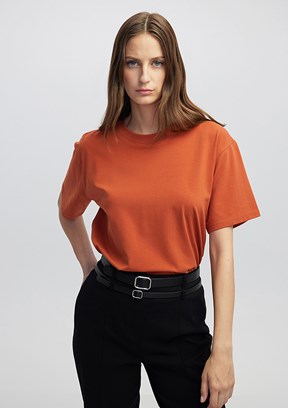 İPEKYOL Kiremit Rengi Kadın Bisiklet Yaka Basic T-shirt