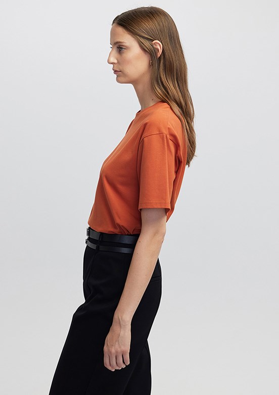 İPEKYOL Kiremit Rengi Kadın Bisiklet Yaka Basic T-shirt