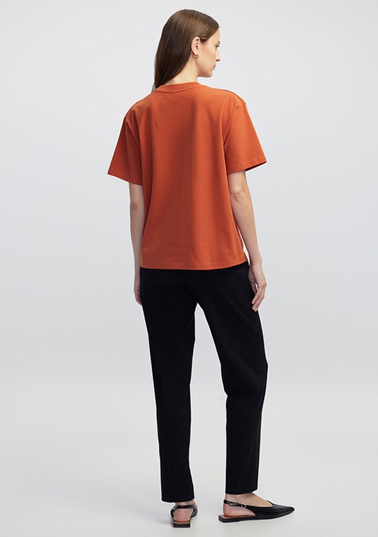 İPEKYOL Kiremit Rengi Kadın Bisiklet Yaka Basic T-shirt
