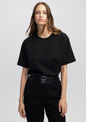 İPEKYOL Siyah Kadın Bisiklet Yaka Basic T-shirt