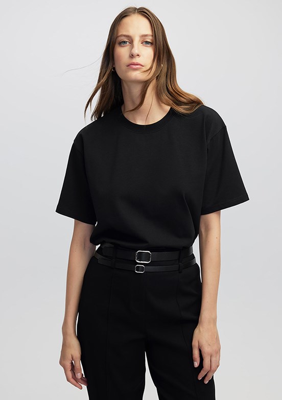 İPEKYOL Siyah Kadın Bisiklet Yaka Basic T-shirt