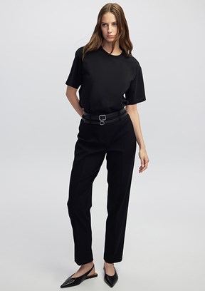 İPEKYOL Siyah Kadın Bisiklet Yaka Basic T-shirt