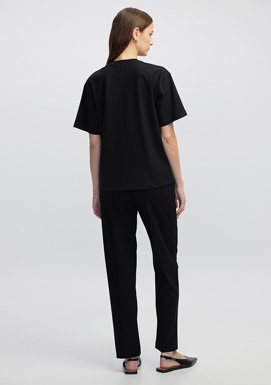 İPEKYOL Siyah Kadın Bisiklet Yaka Basic T-shirt