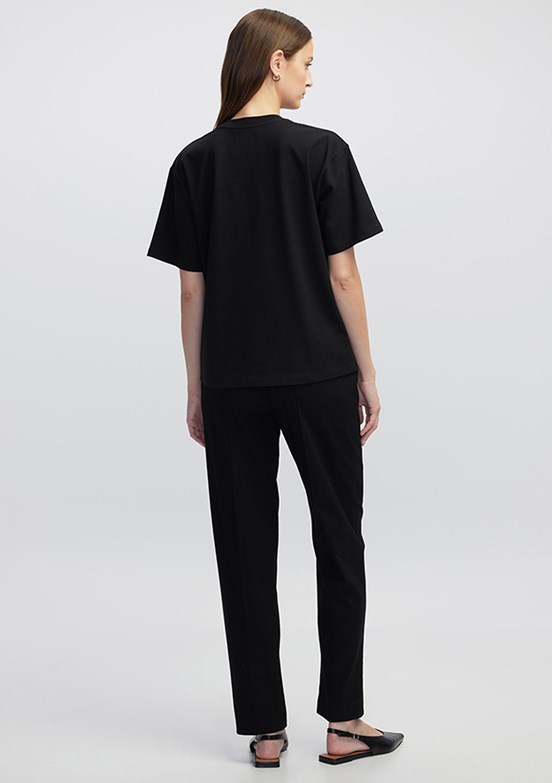 İPEKYOL Siyah Kadın Bisiklet Yaka Basic T-shirt