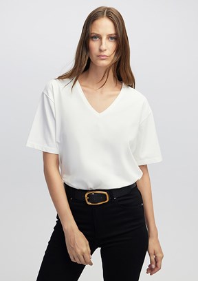 İPEKYOL Ekru Kadın V Yaka Basic T-shirt