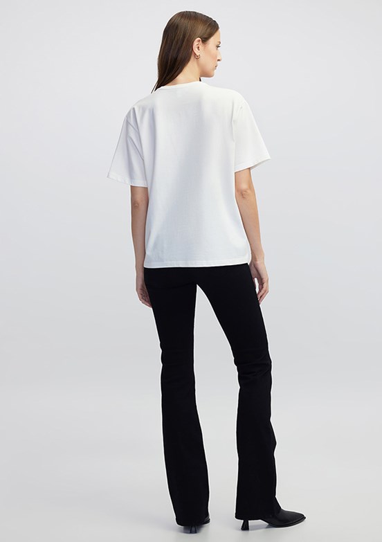 İPEKYOL Ekru Kadın V Yaka Basic T-shirt