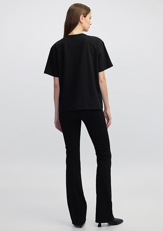 İPEKYOL Siyah Kadın V Yaka Basic T-shirt