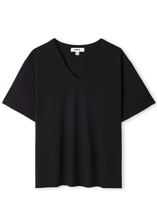 İPEKYOL Siyah Kadın V Yaka Basic T-shirt
