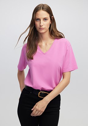 İPEKYOL Fuşya Kadın V Yaka Basic T-shirt