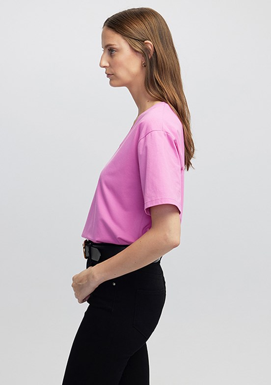 İPEKYOL Fuşya Kadın V Yaka Basic T-shirt