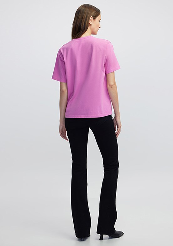 İPEKYOL Fuşya Kadın V Yaka Basic T-shirt