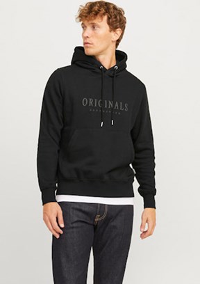 JACK JONES Siyah Erkek Kapüşonlu Sweatshirt