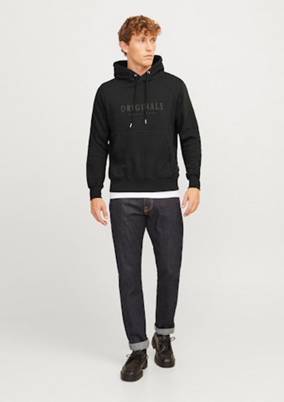 JACK JONES Siyah Erkek Kapüşonlu Sweatshirt