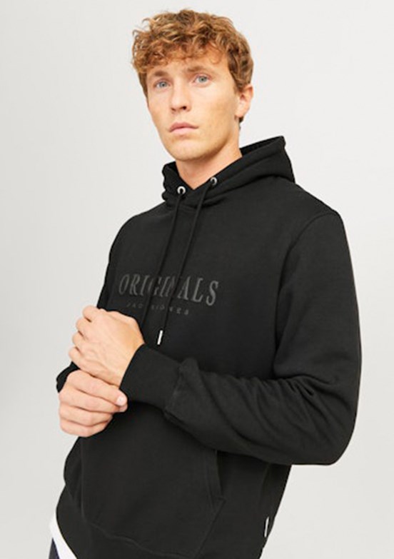 JACK JONES Siyah Erkek Kapüşonlu Sweatshirt