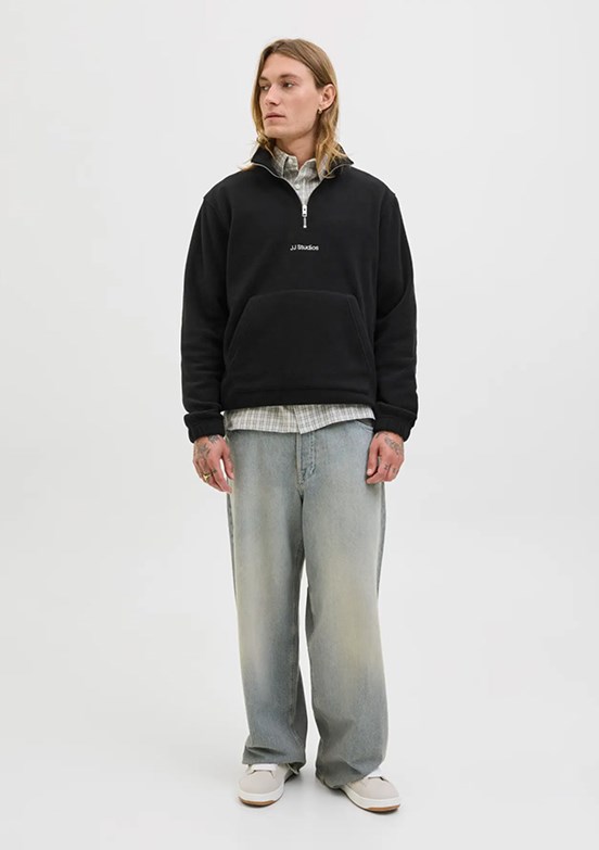JACK JONES Siyah Erkek Dik Yaka Sweatshirt