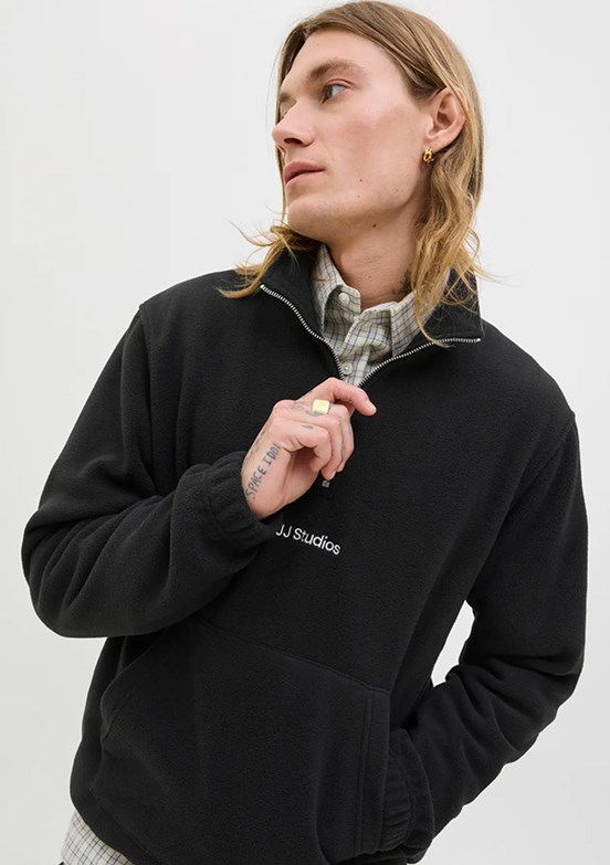 JACK JONES Siyah Erkek Dik Yaka Sweatshirt
