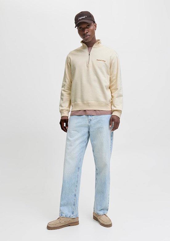 JACK JONES Beyaz Erkek Dik Yaka Sweatshirt