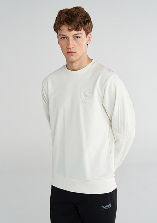 HUMMEL Tony - 922441-9157 Erkek Beyaz Kapüşonsuz Sweatshirt