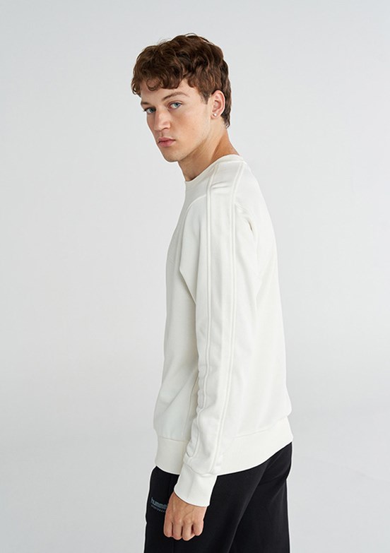 HUMMEL Tony - 922441-9157 Erkek Beyaz Kapüşonsuz Sweatshirt