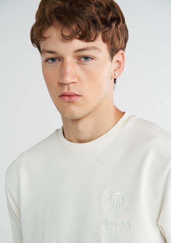 HUMMEL Tony - 922441-9157 Erkek Beyaz Kapüşonsuz Sweatshirt