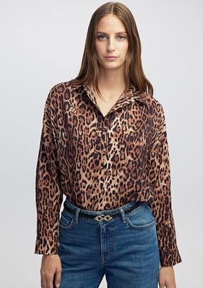 İPEKYOL Camel Kadın Leopar Desenli Bluz