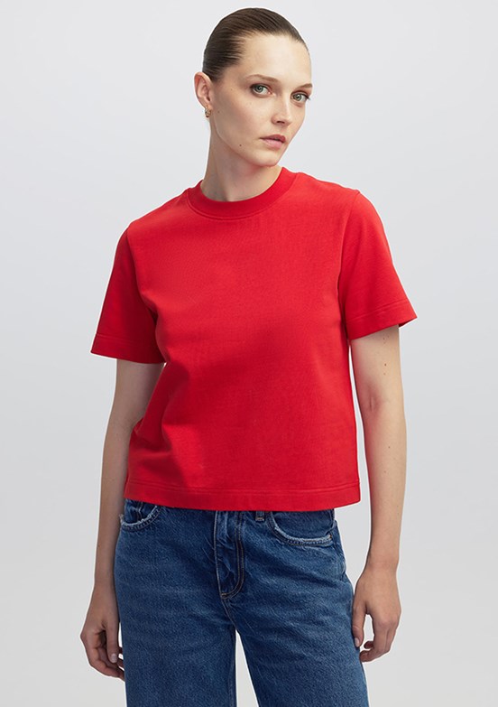 İPEKYOL Kırmızı Kadın Basic Dar Kesim T-shirt