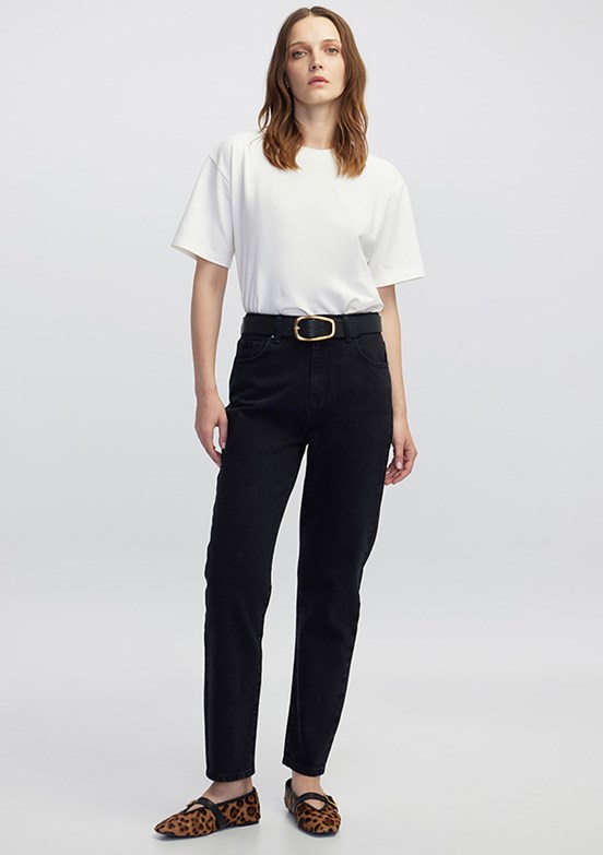 İPEKYOL Siyah Kadın Mom Fit Jean Pantolon