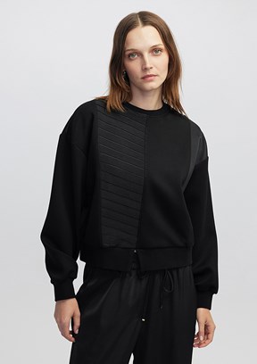 İPEKYOL Siyah Kadın Kontrast Dokulu Sweatshirt