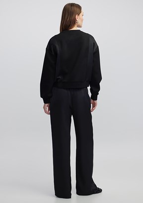 İPEKYOL Siyah Kadın Kontrast Dokulu Sweatshirt