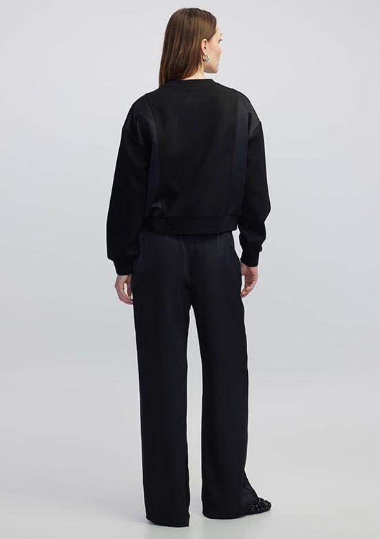 İPEKYOL Siyah Kadın Kontrast Dokulu Sweatshirt
