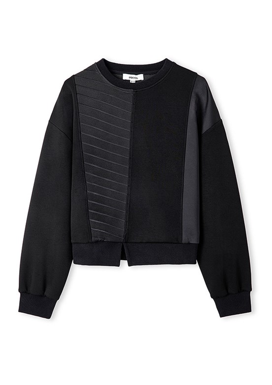 İPEKYOL Siyah Kadın Kontrast Dokulu Sweatshirt