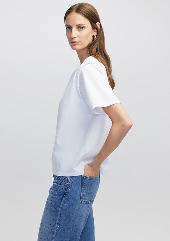 İPEKYOL Ekru Kadın Trok Baskılı T-shirt