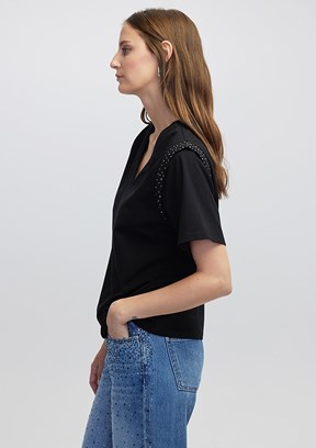 İPEKYOL Siyah Kadın Trok Baskılı T-shirt