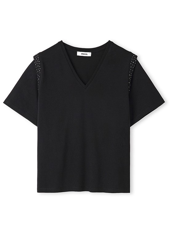 İPEKYOL Siyah Kadın Trok Baskılı T-shirt