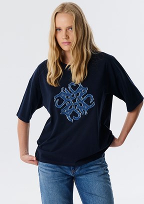 TWİST Lacivert Kadın Denim Aplikeli T-shirt