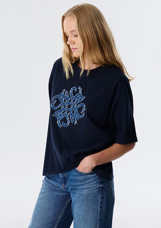 TWİST Lacivert Kadın Denim Aplikeli T-shirt