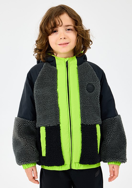 SKECHERS Siyah Erkek Çocuk B Outdoor Fleece Full Zip Kapüşonlu Mont