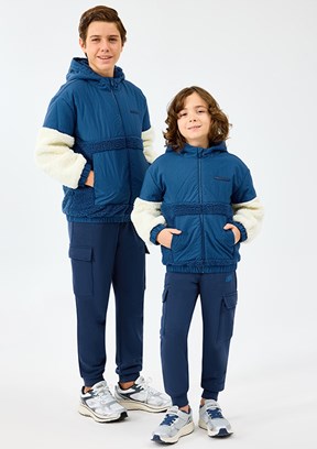 SKECHERS Lacivert Erkek Çocuk Fermuarlı B Sherpa Kapüşonlu Mont