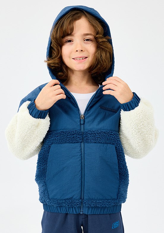 SKECHERS Lacivert Erkek Çocuk Fermuarlı B Sherpa Kapüşonlu Mont