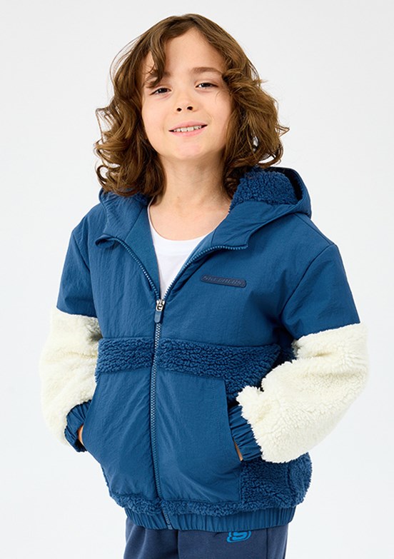 SKECHERS Lacivert Erkek Çocuk Fermuarlı B Sherpa Kapüşonlu Mont