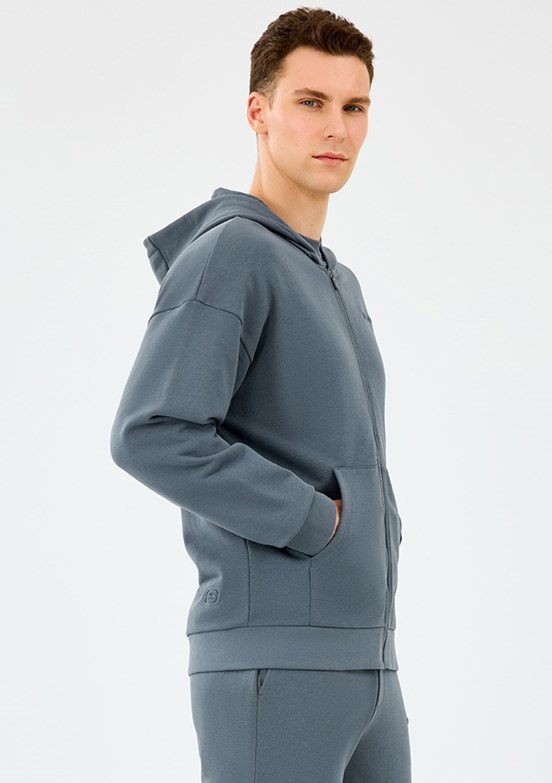 SKECHERS M Essential Full Zip Gri Erkek Fermuarlı Kapşonlu Sweatshirt