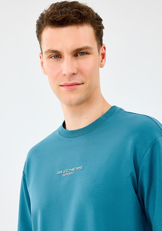 SKECHERS Mavi Erkek Baskılı T-Shirt