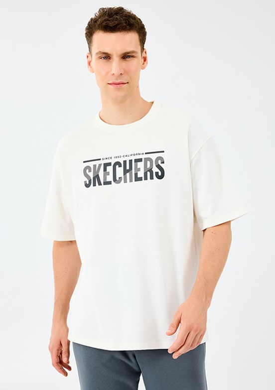 SKECHERS Beyaz Erkek Baskılı T-Shirt