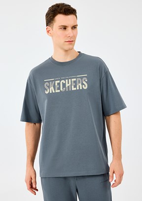 SKECHERS Gri Erkek Baskılı T-Shirt