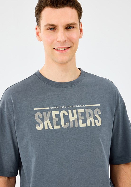 SKECHERS Gri Erkek Baskılı T-Shirt