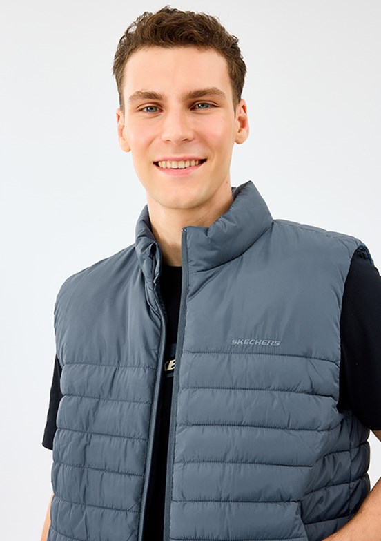 SKECHERS M Outerwear Polar Lining Paded Vest - S242212-3998 Erkek Gri Şişme Yelek