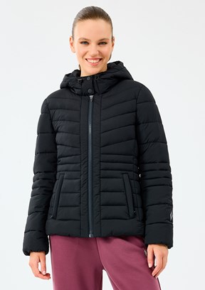 SKECHERS W Fitted Hoodie Puffer Jacket - S2520203-3817 Kadın Siyah Şişme Mont