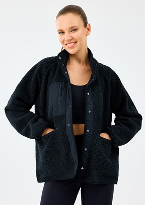 SKECHERS Siyah Kadın W Woven Detailed Pull Over Baskılı Mont